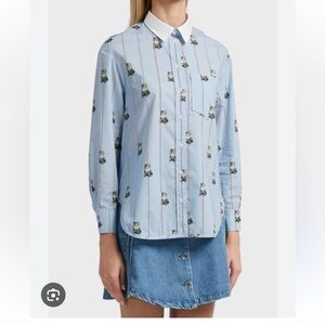 Rare Paul & Joe sister cat striped blue shirt white collar women’s blouse